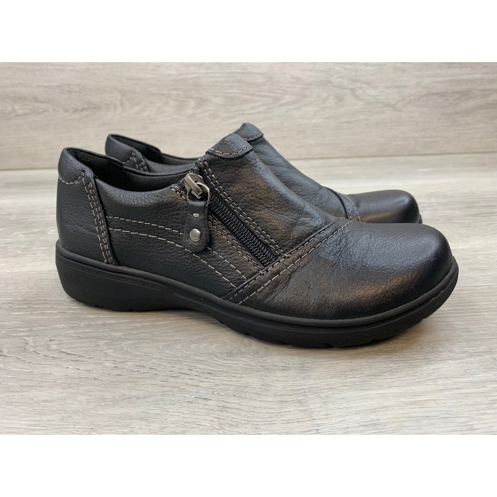 Clarks Collection Women's Loafers Black Leather Zip 6 Comfort Casual Shoes